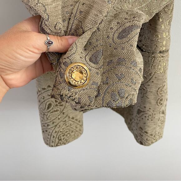 Escada | By Margaretha Ley Blazer Gold Shimmer Tan Beige Button Front Jacket 34 - Picture 4 of 14